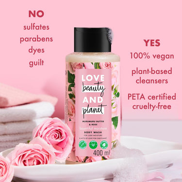 Love Beauty & Planet Moisturising Body Wash 400ml|| with Murumuru Butter & Rose|| Sulfate Free|| Paraben Free- Liquid Shower Gel